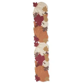 70" Brown Pumpkin & Fall Leaves Embroidered Cutout Table Runner