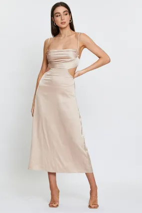 Beige Midi Dress Satin