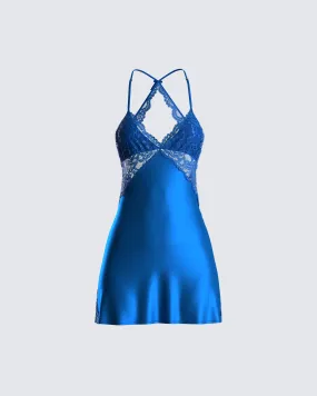 Bernadette Blue Lace Satin Dress