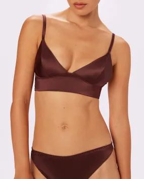 Betsey Johnson Sweetheart Satin Longline Bralette | Glow Satin (Espresso)