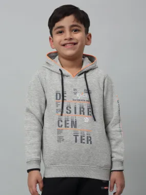 Cantabil Boys Grey Typographic Print Hooded Neck Sweatshirt For Winter