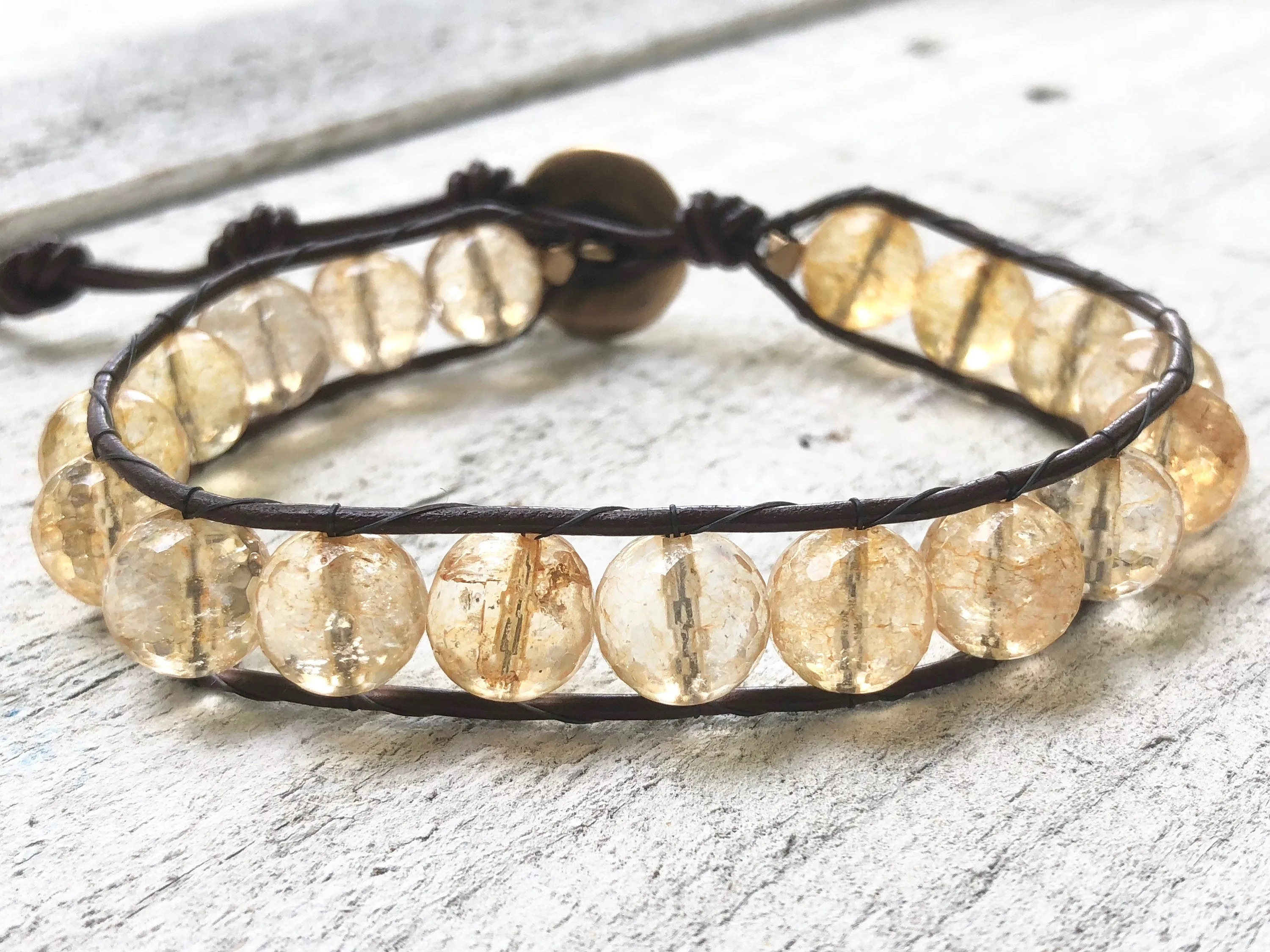 Citrine Leather Wrap Bracelet