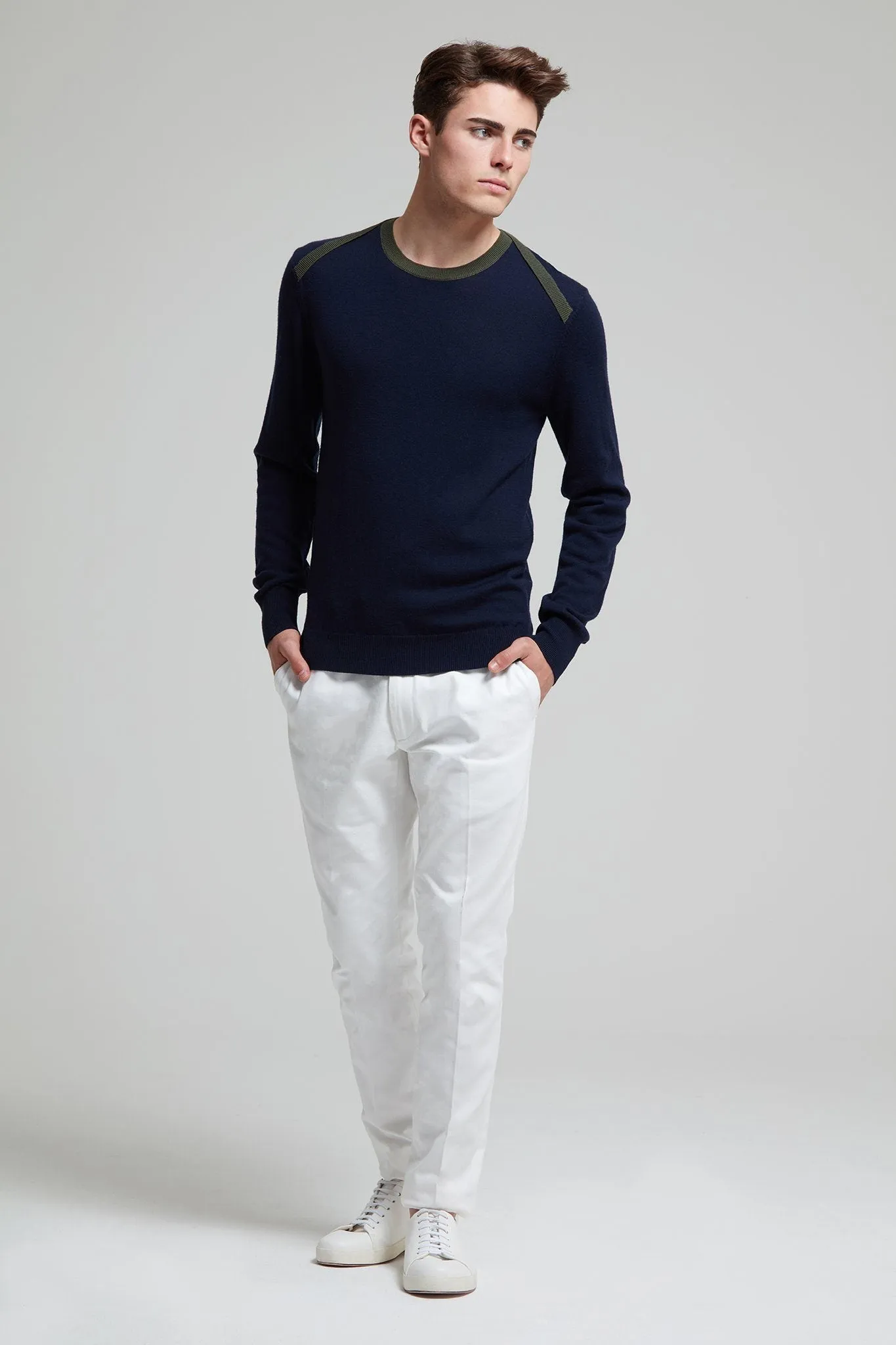 Contrast Trim Merino Wool Sweater