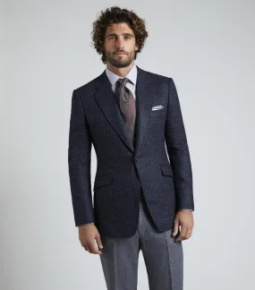 Navy Wool Single Breasted Houndstooth Jacket