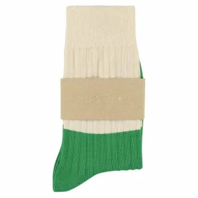 Women Block Socks - Ecru / Green